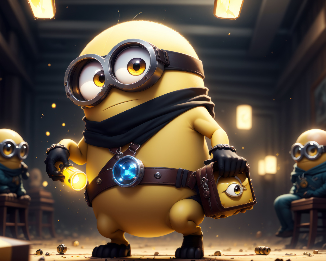 Желтый миньон в комнате