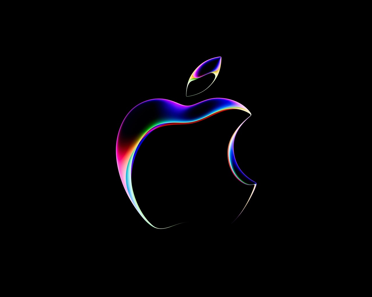 Неоновый логотип  Apple на черном фоне
