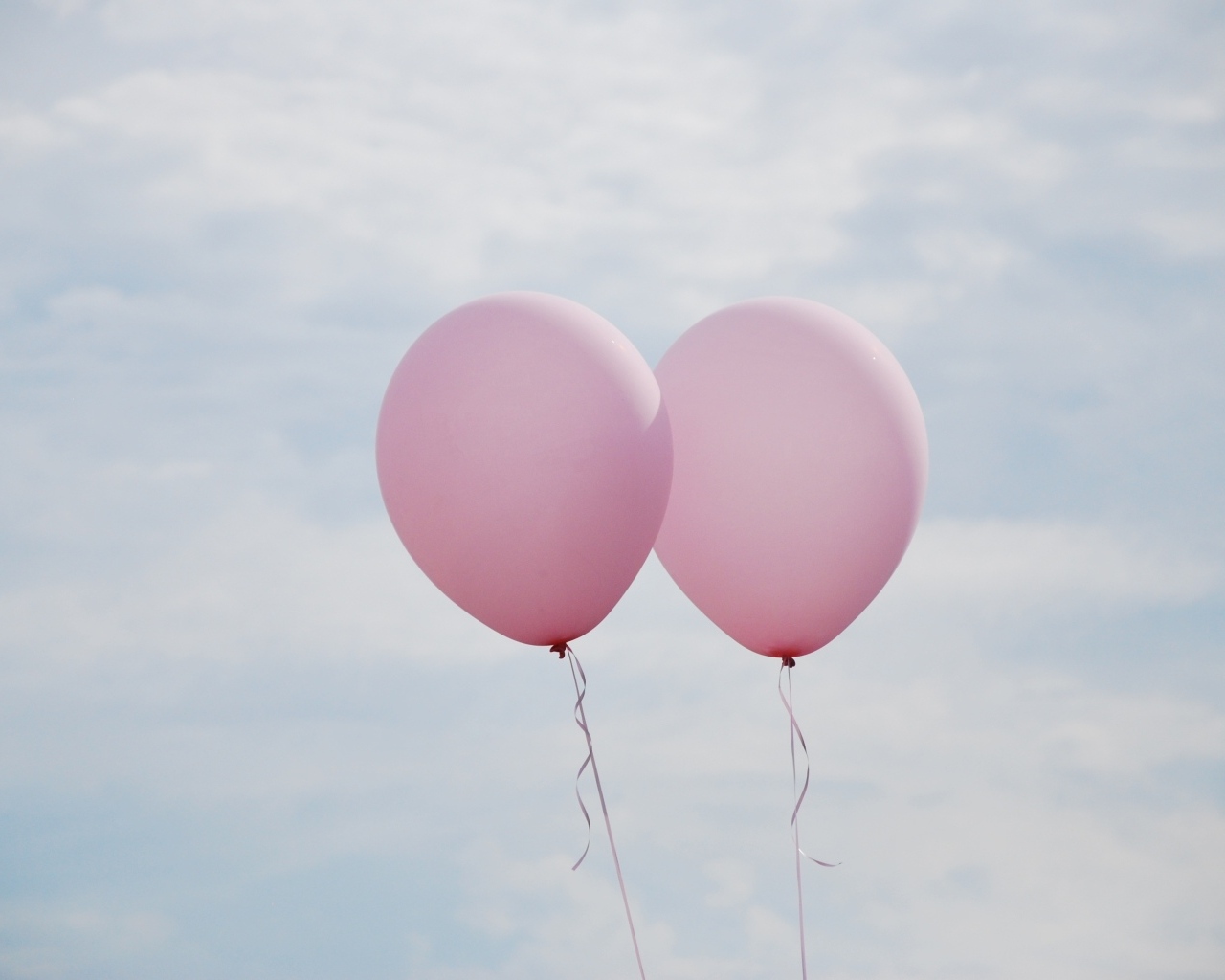 Два розовых воздушных шарика в небе