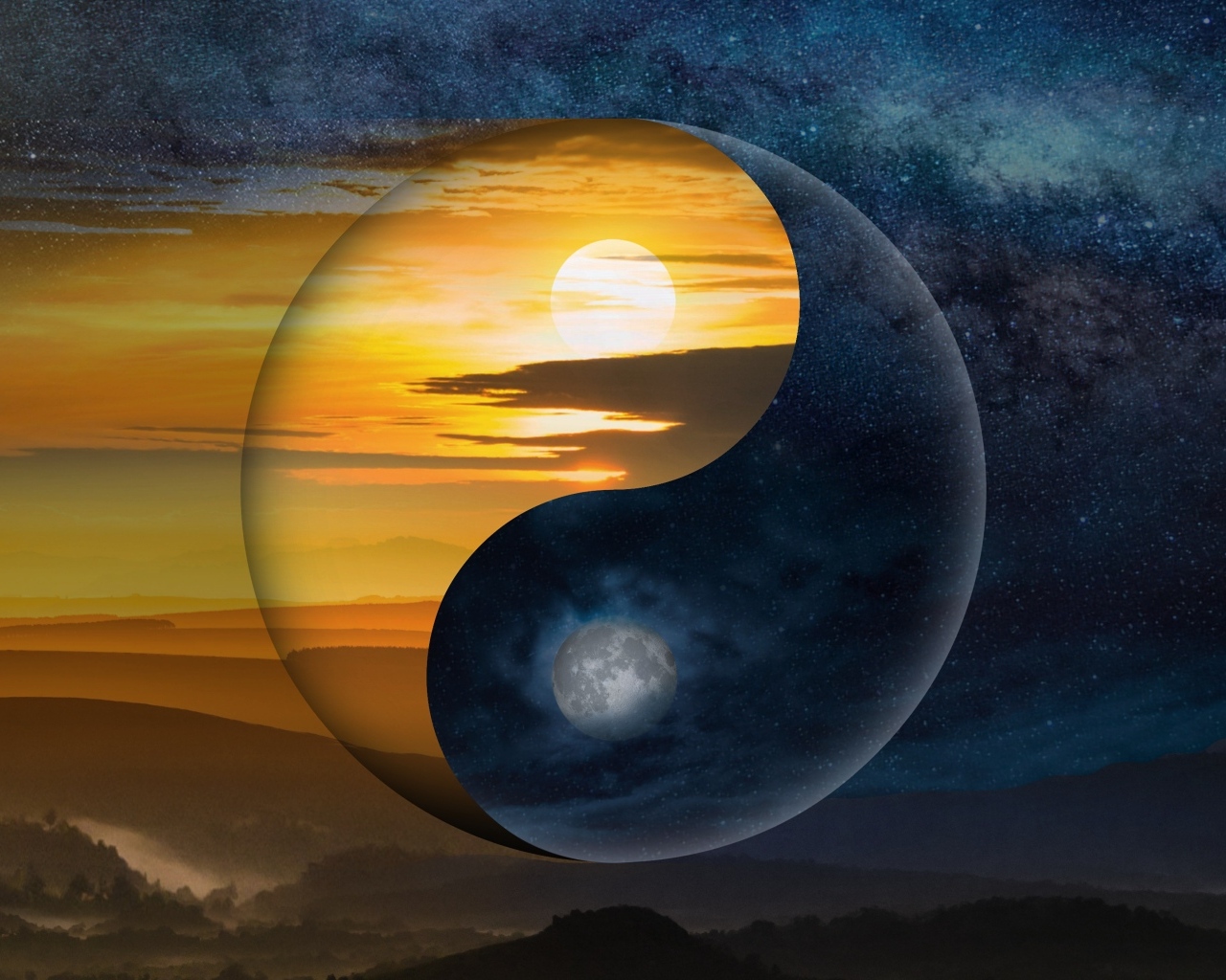 Символ инь и янь в небе