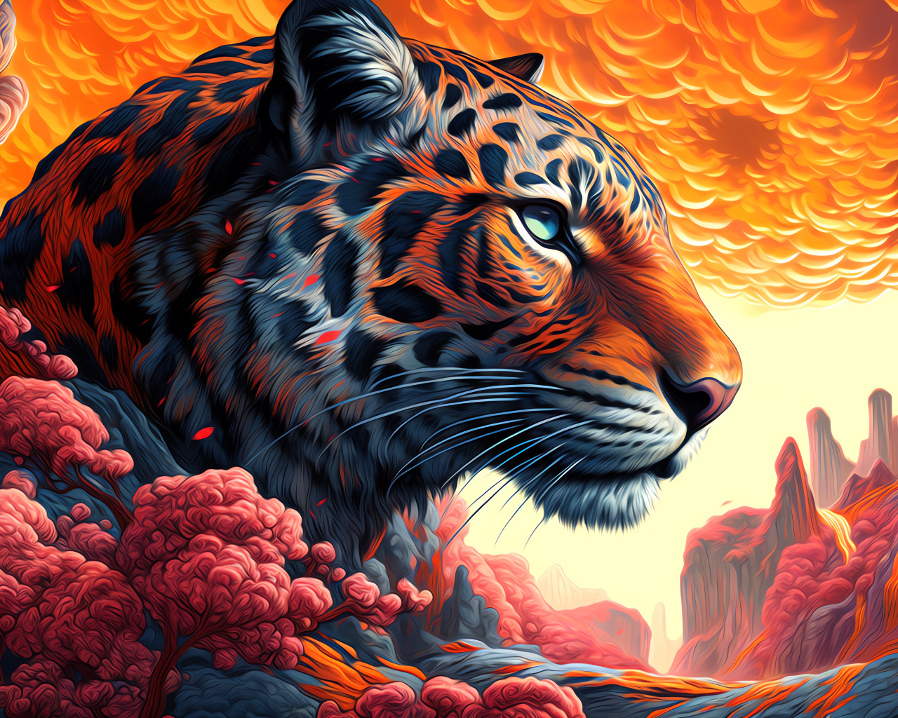 Красивый нарисованный пятнистый леопард