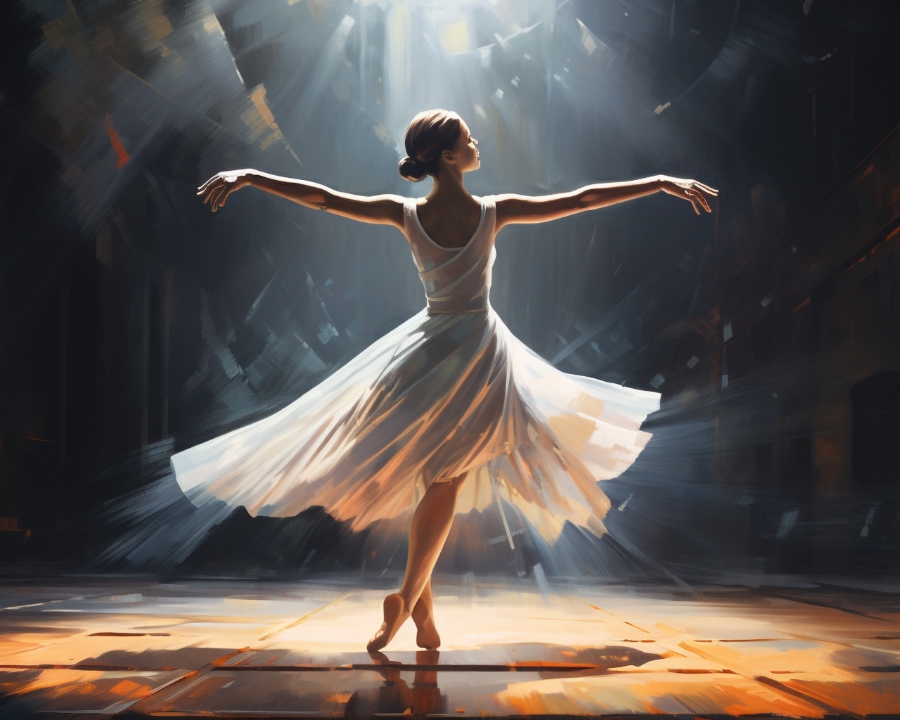 Нарисованная девушка балерина в белом платье
