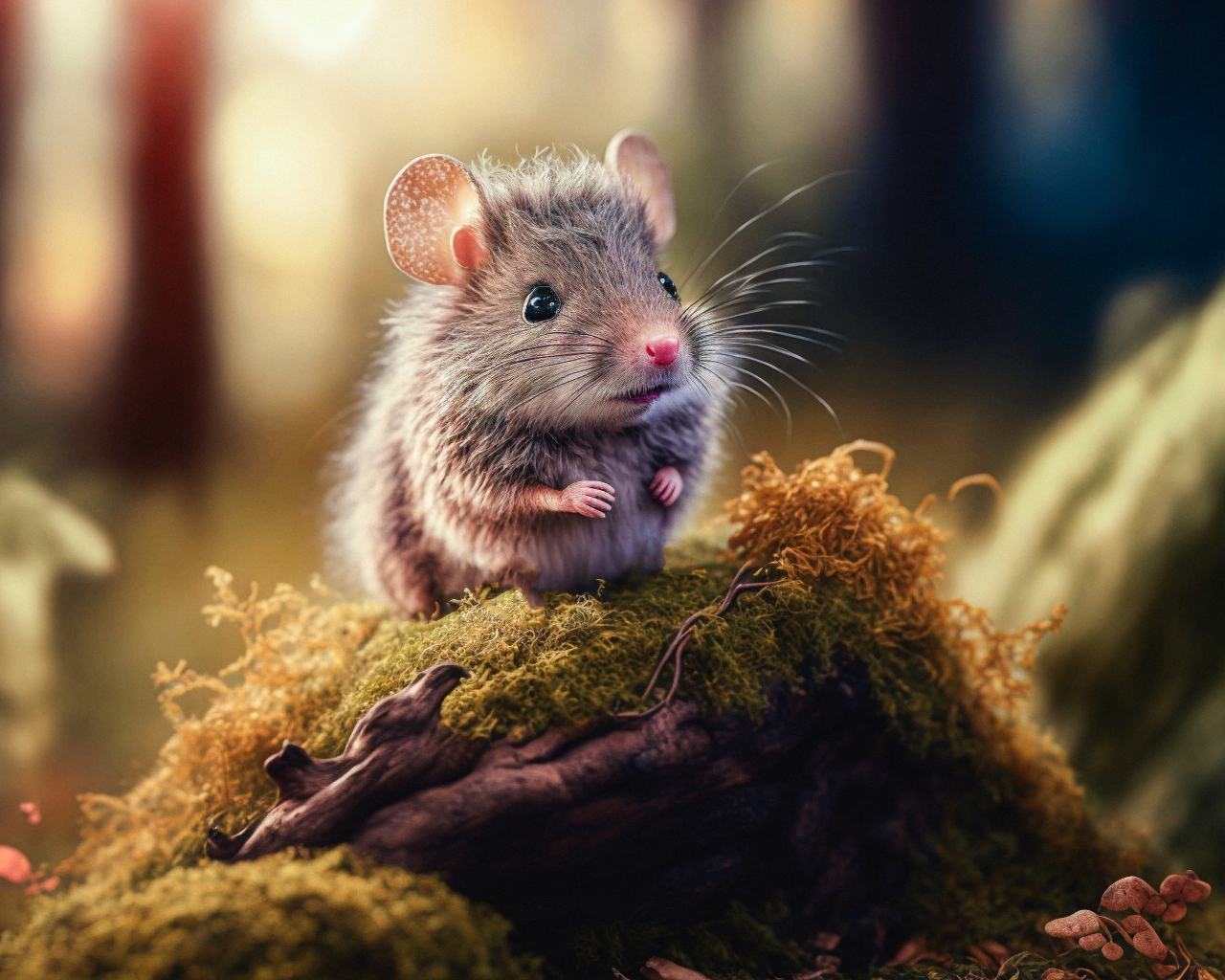 Маленькая мышь в лесу 