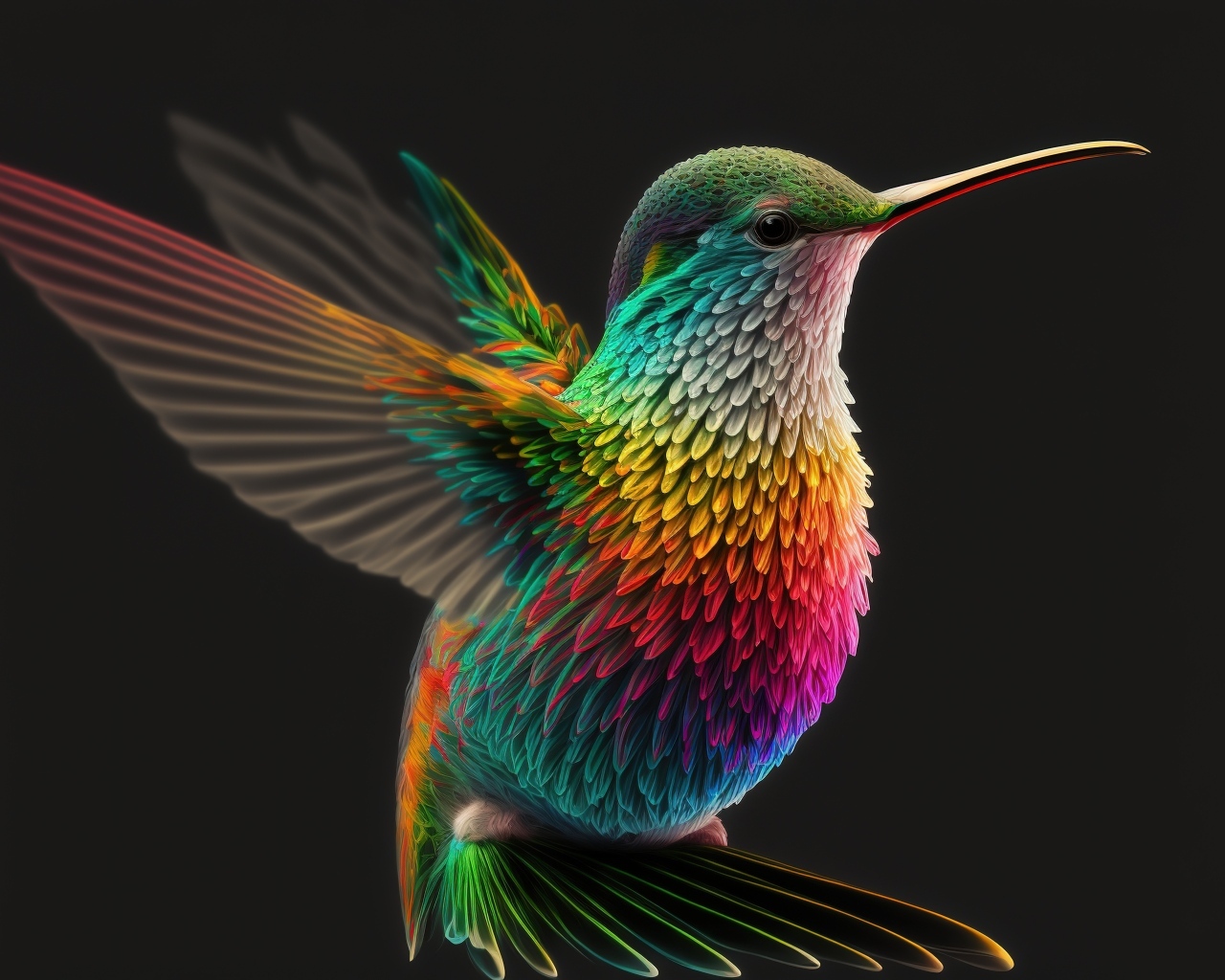 Разноцветная птица колибри на черном фоне