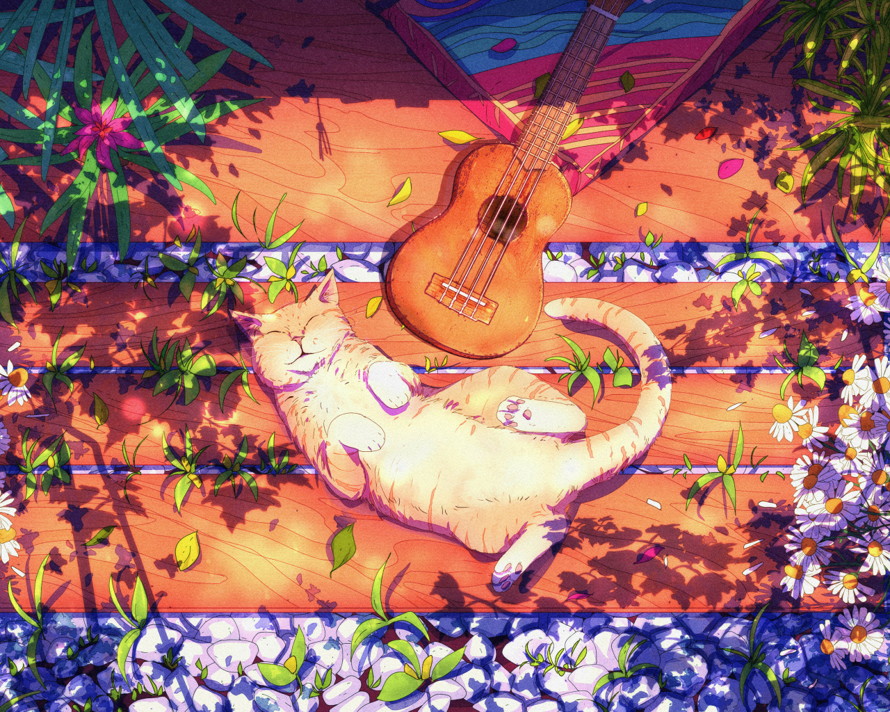 Нарисованный кот с гитарой