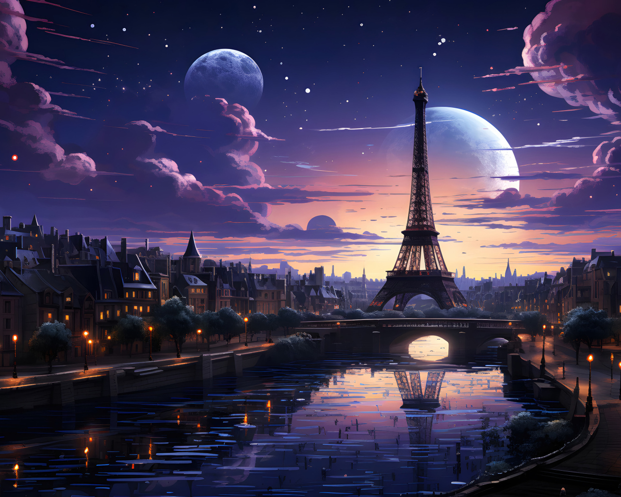 Нарисованный вид на Париж