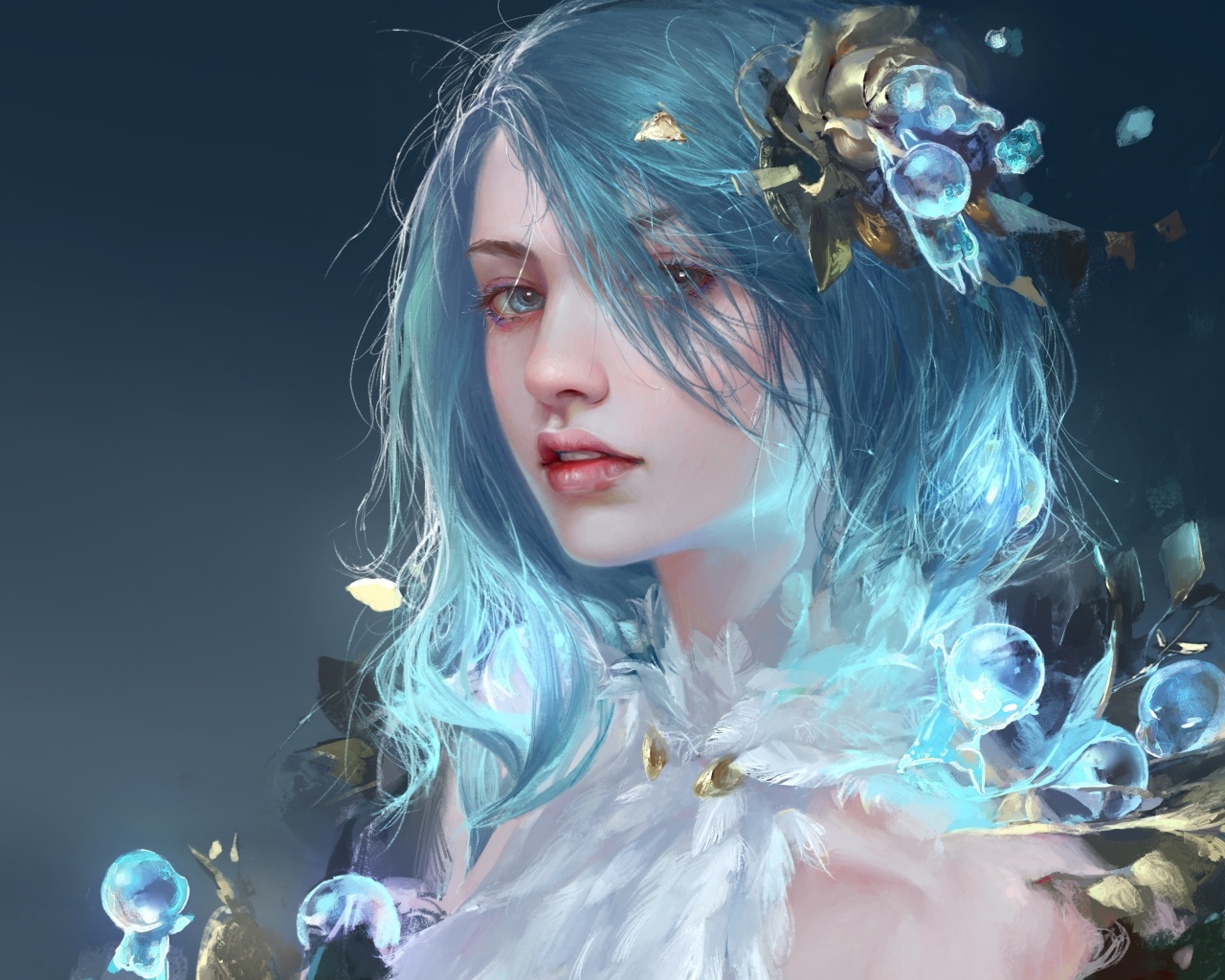 Красивая фантастическая девушка с голубыми волосами