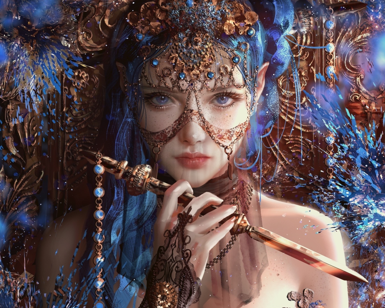 Красивая фантастическая девушка с украшениями на лице