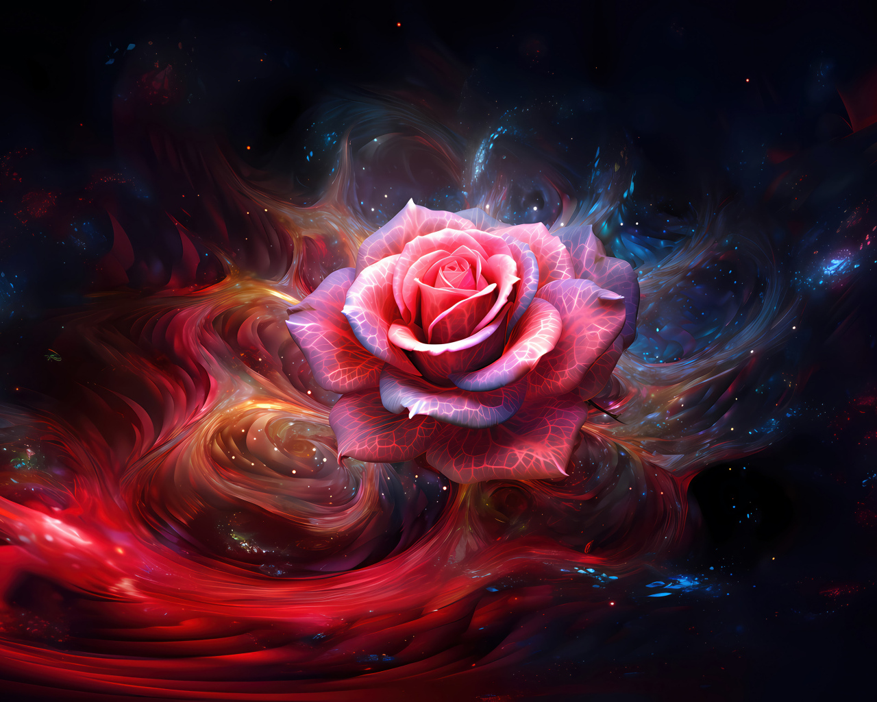 Красивая розовая роза на фантастическом фоне