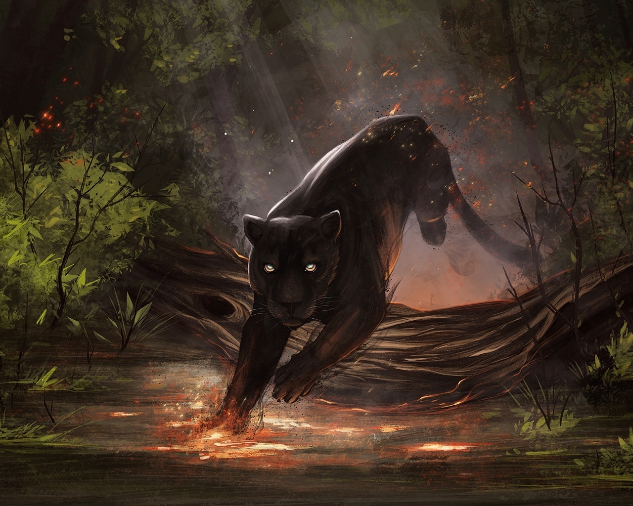Черная пантера в волшебном лесу