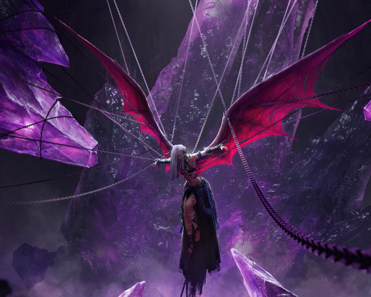 Девушка демон прикована к цепям