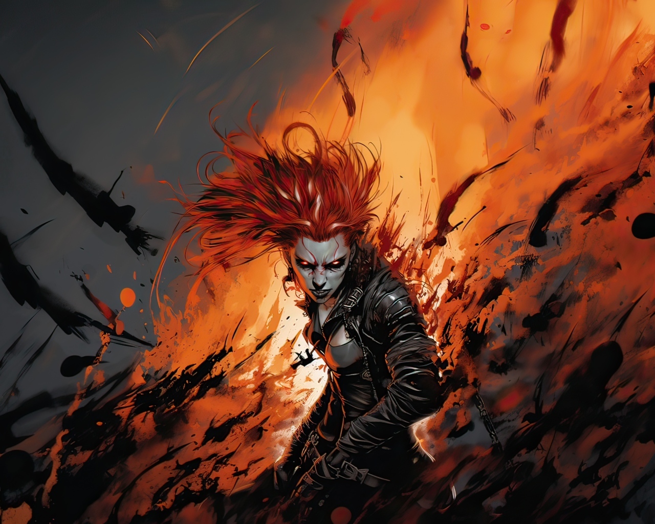 Девушка демон в черной куртке