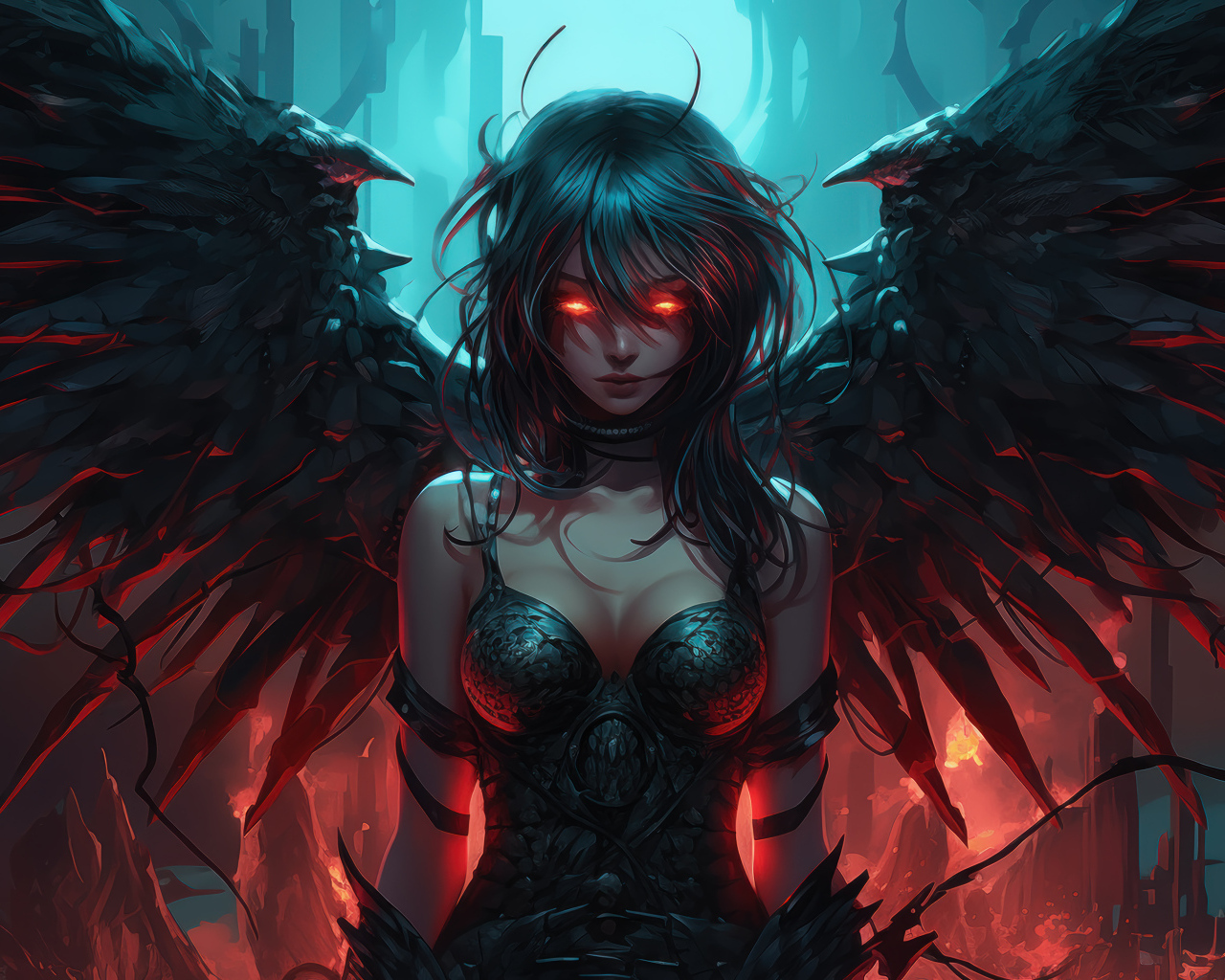 Девушка демон с черными крыльями