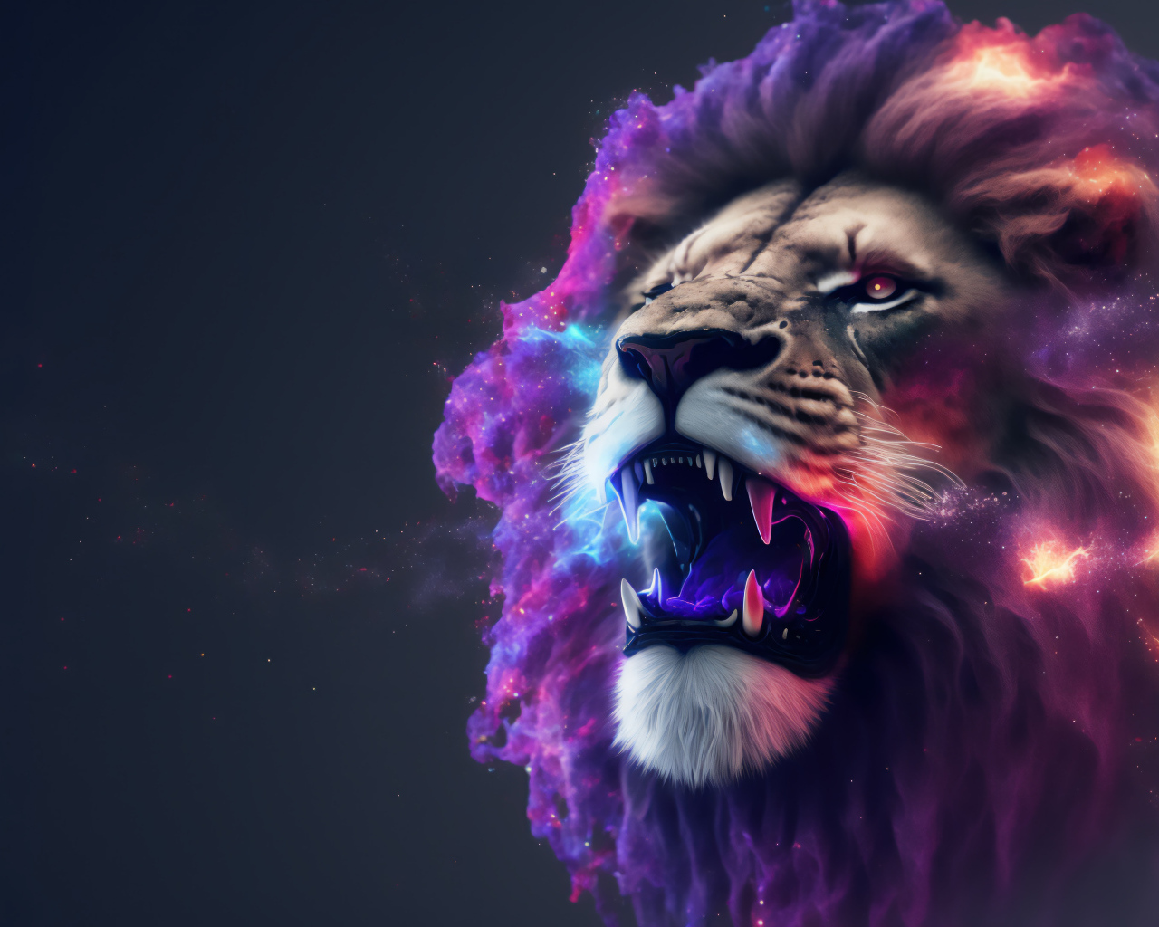 Нарисованный фантастический лев на сером фоне