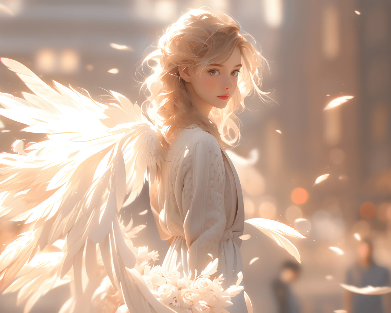 Фантастическая девушка ангел с белыми крыльями