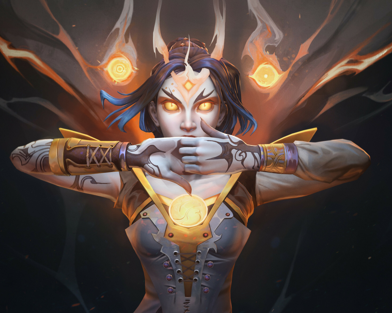 Фантастическая девушка демон на черном фоне