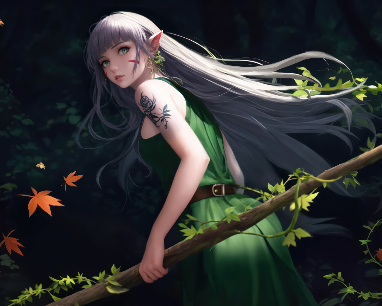 Фантастическая девушка эльф в лесу