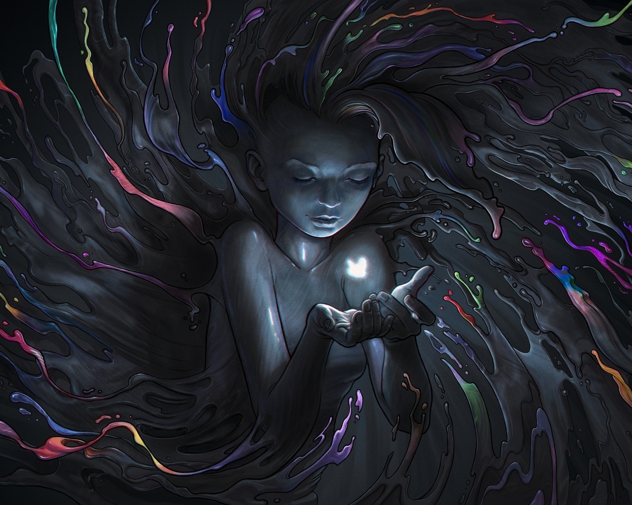 Фантастическая девушка в каплях краски