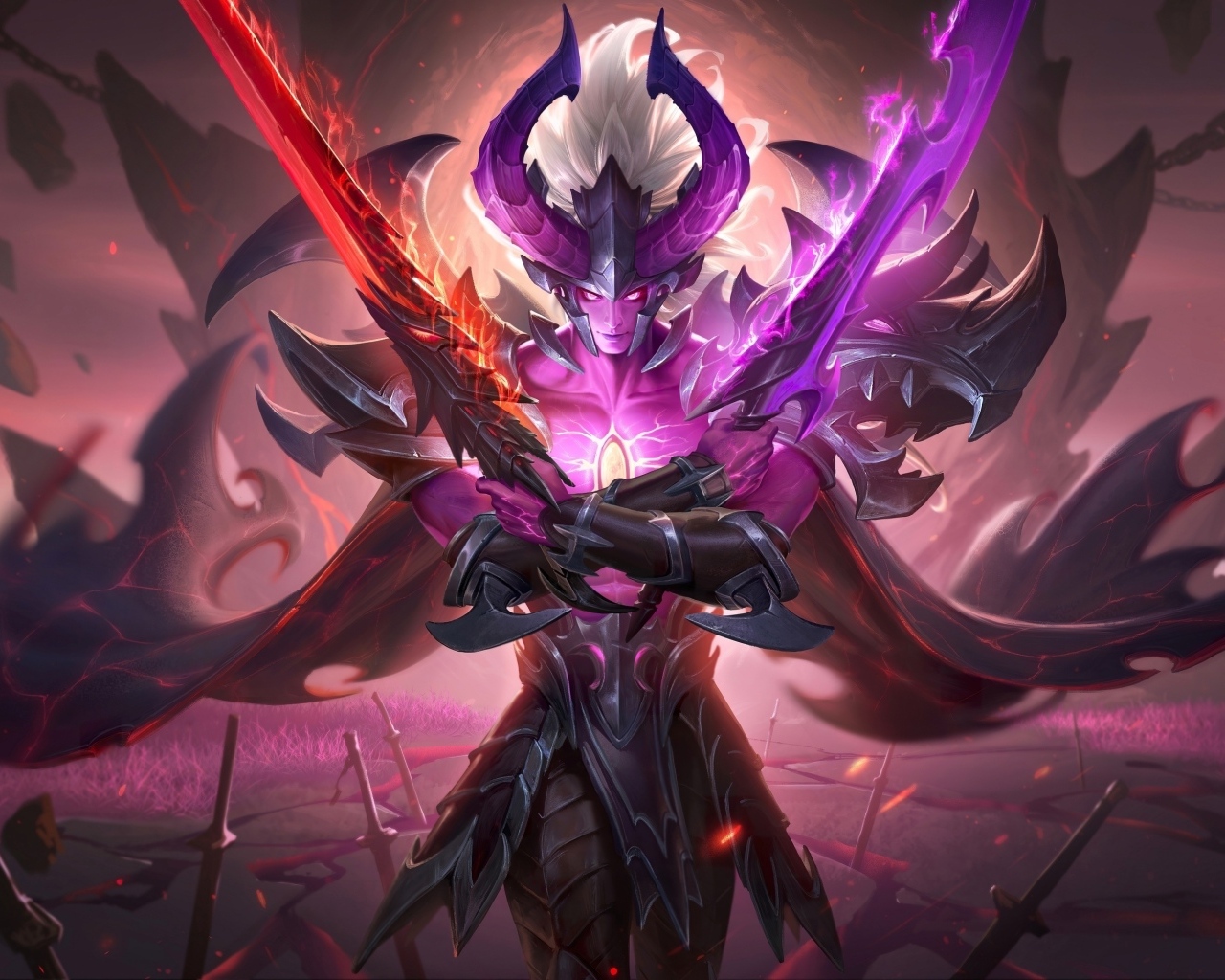 Фантастический воин с мечами