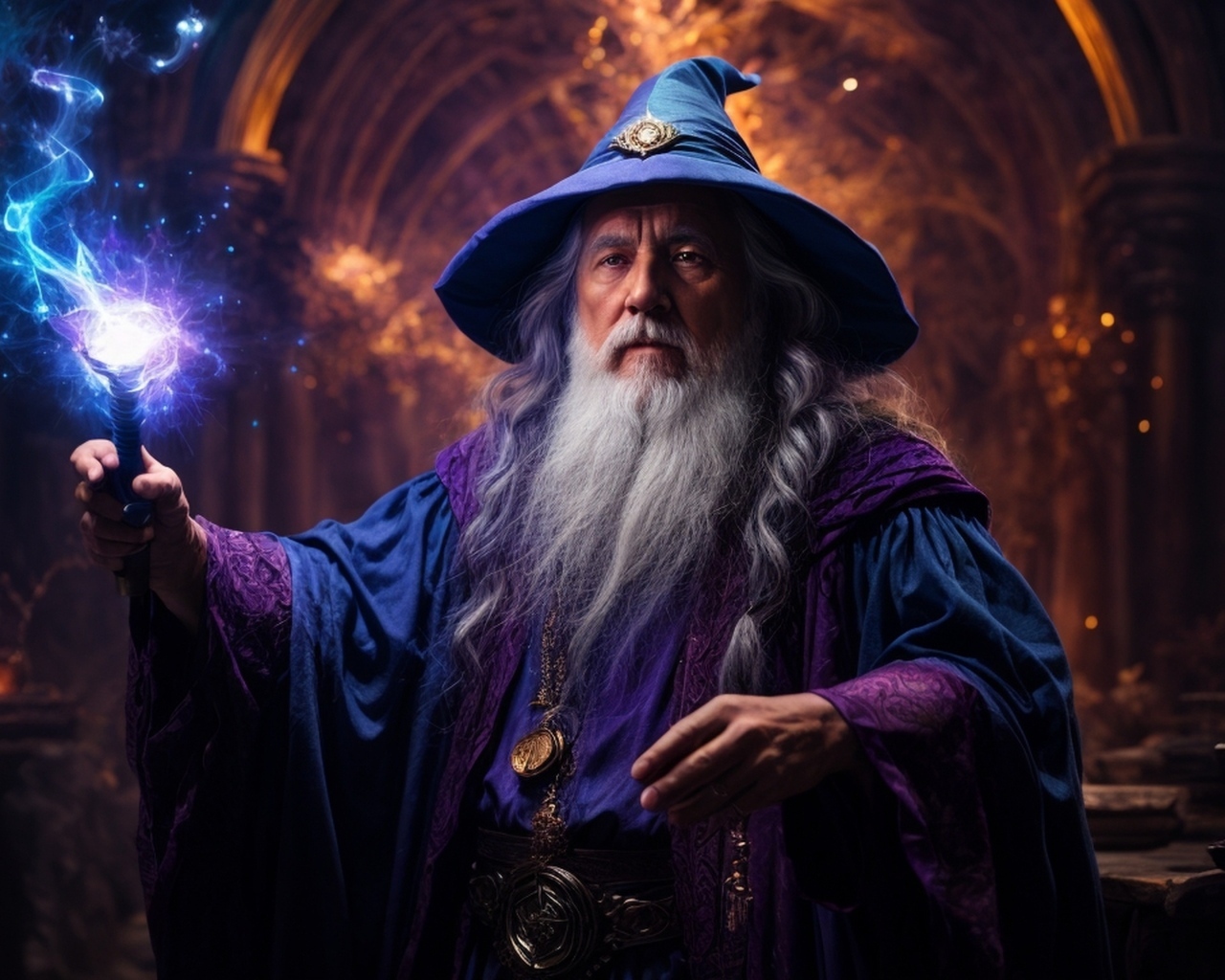 Мужчина волшебник с магической палкой