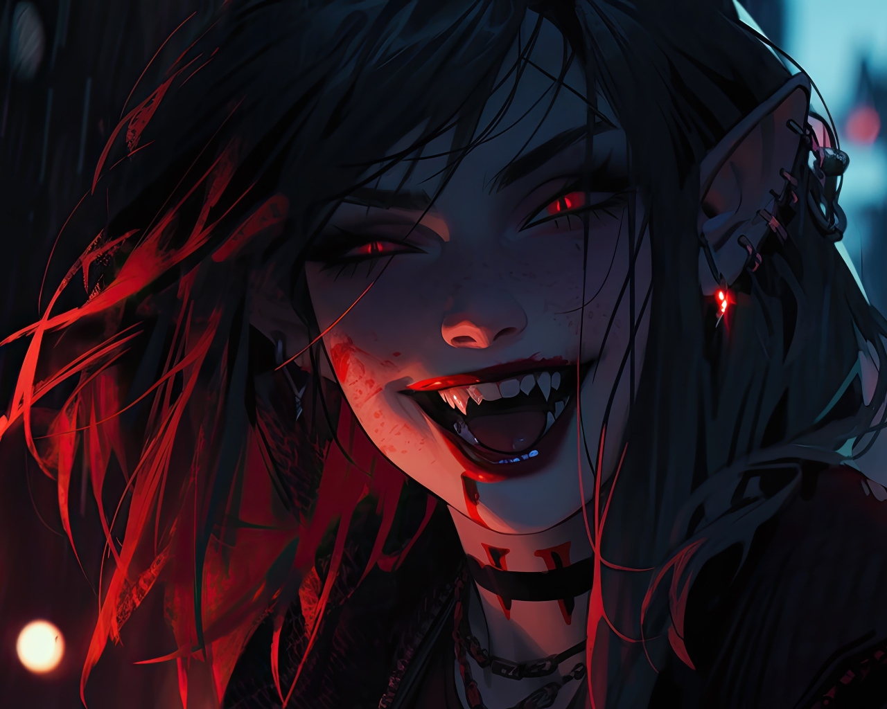 Улыбающаяся фантастическая девушка вампир