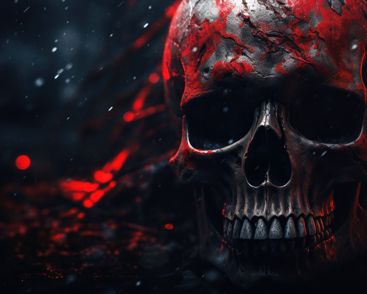 Стальной череп в красной краске