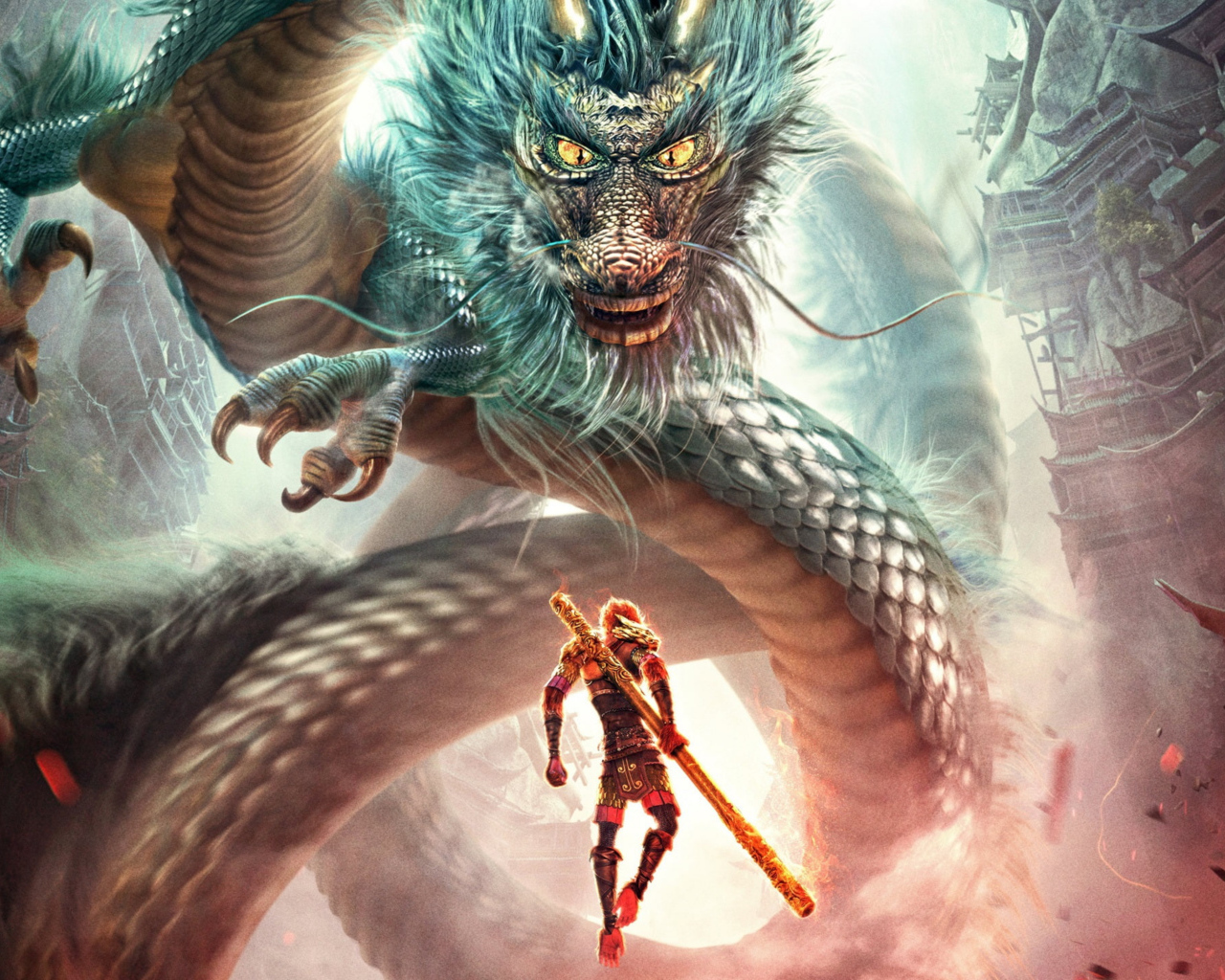 Воин сражается с драконом