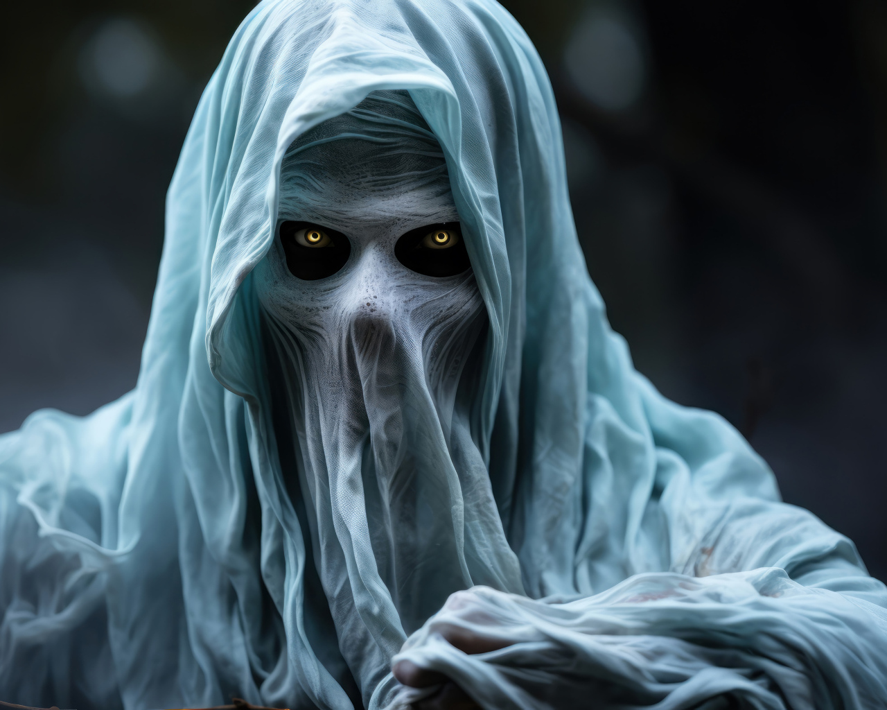 Белый призрак со светящимися глазами