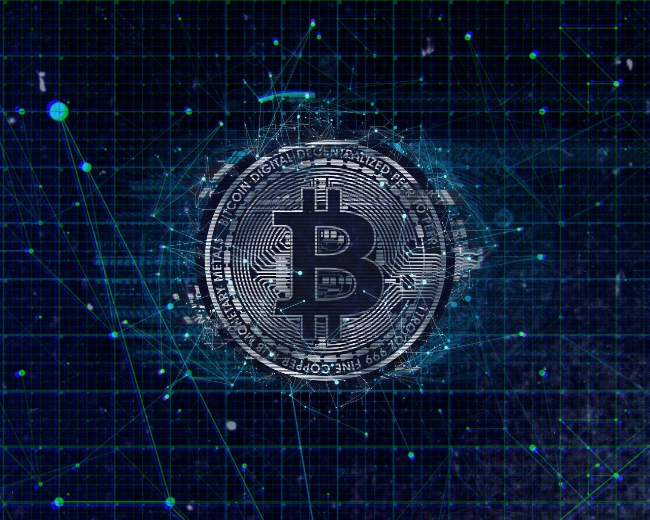 Монета биткоин на фоне всемирной паутины