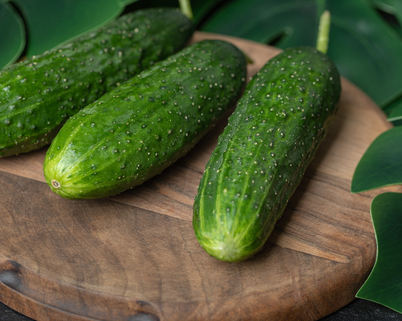 Свежие зеленые огурцы на деревянной доске