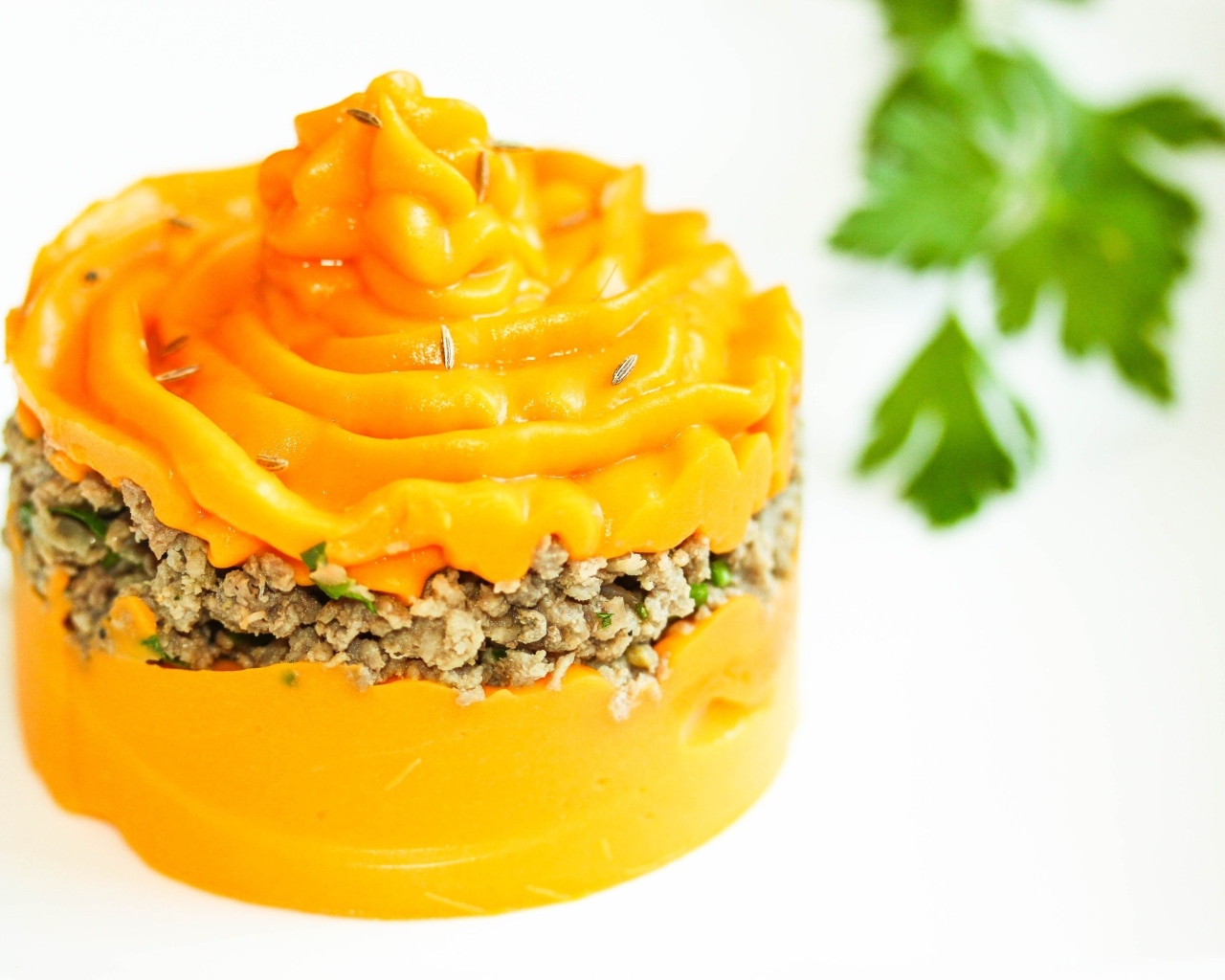 Тыквенное пюре с мясом на тарелке