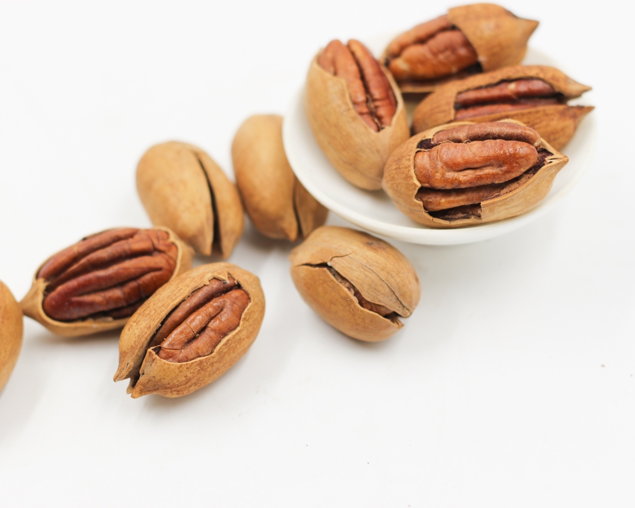 Большой орех пекан на белом фоне