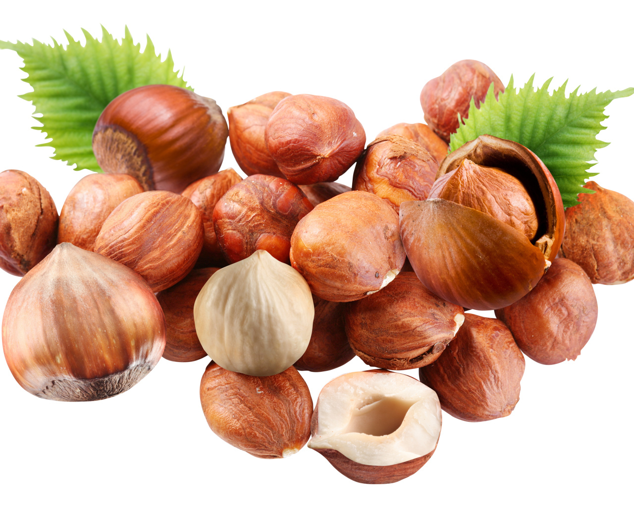 Вкусные лесные орехи на белом фоне