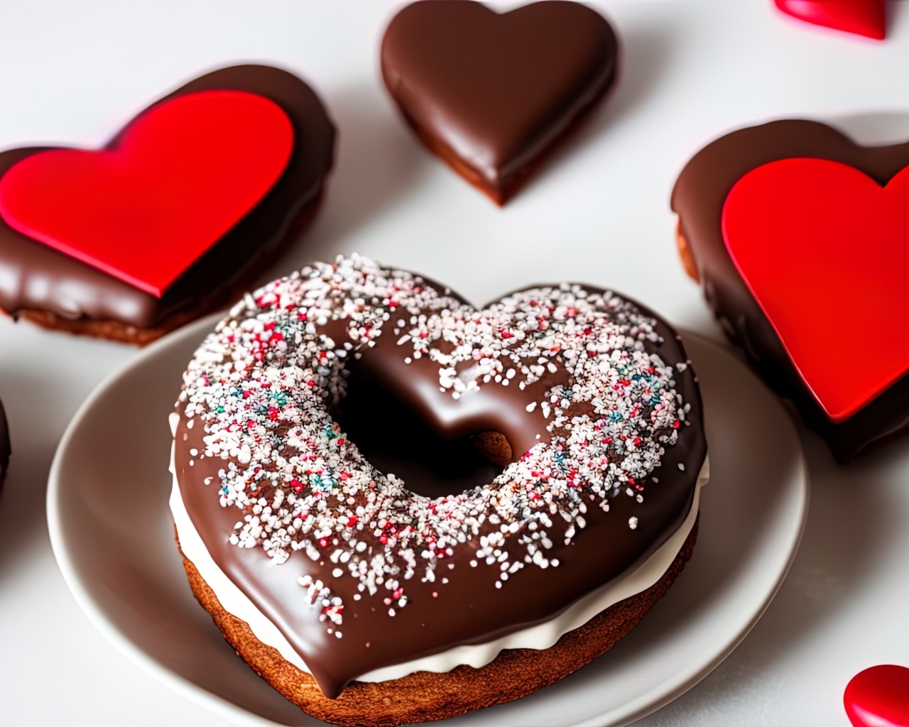 Красивое сладкое печенье в шоколаде в форме сердца