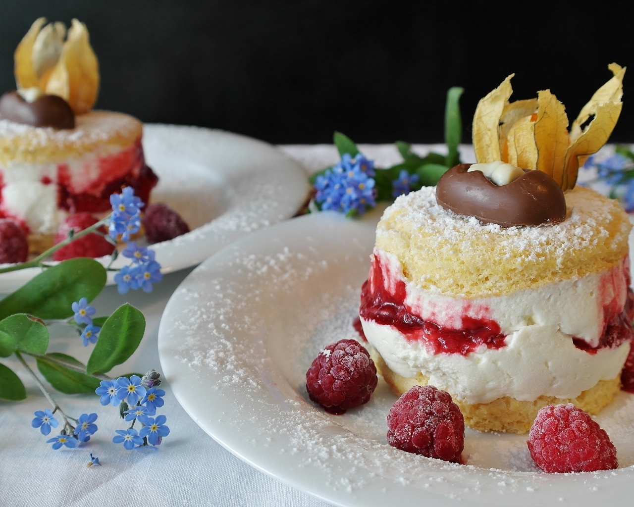 Пирожное Буше с ягодами малины на тарелке