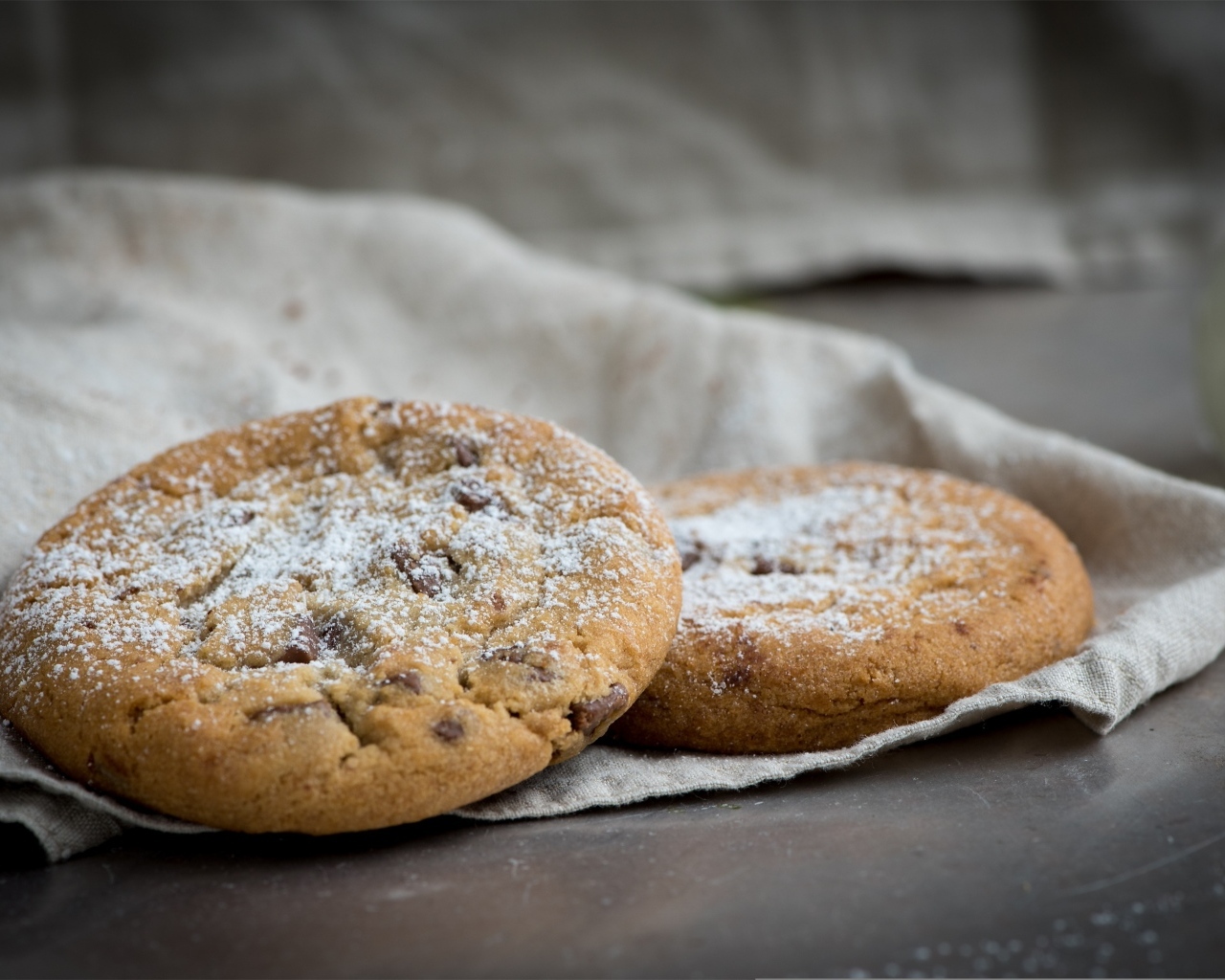 Печенье с шоколадной крошкой посыпано сахарной пудрой