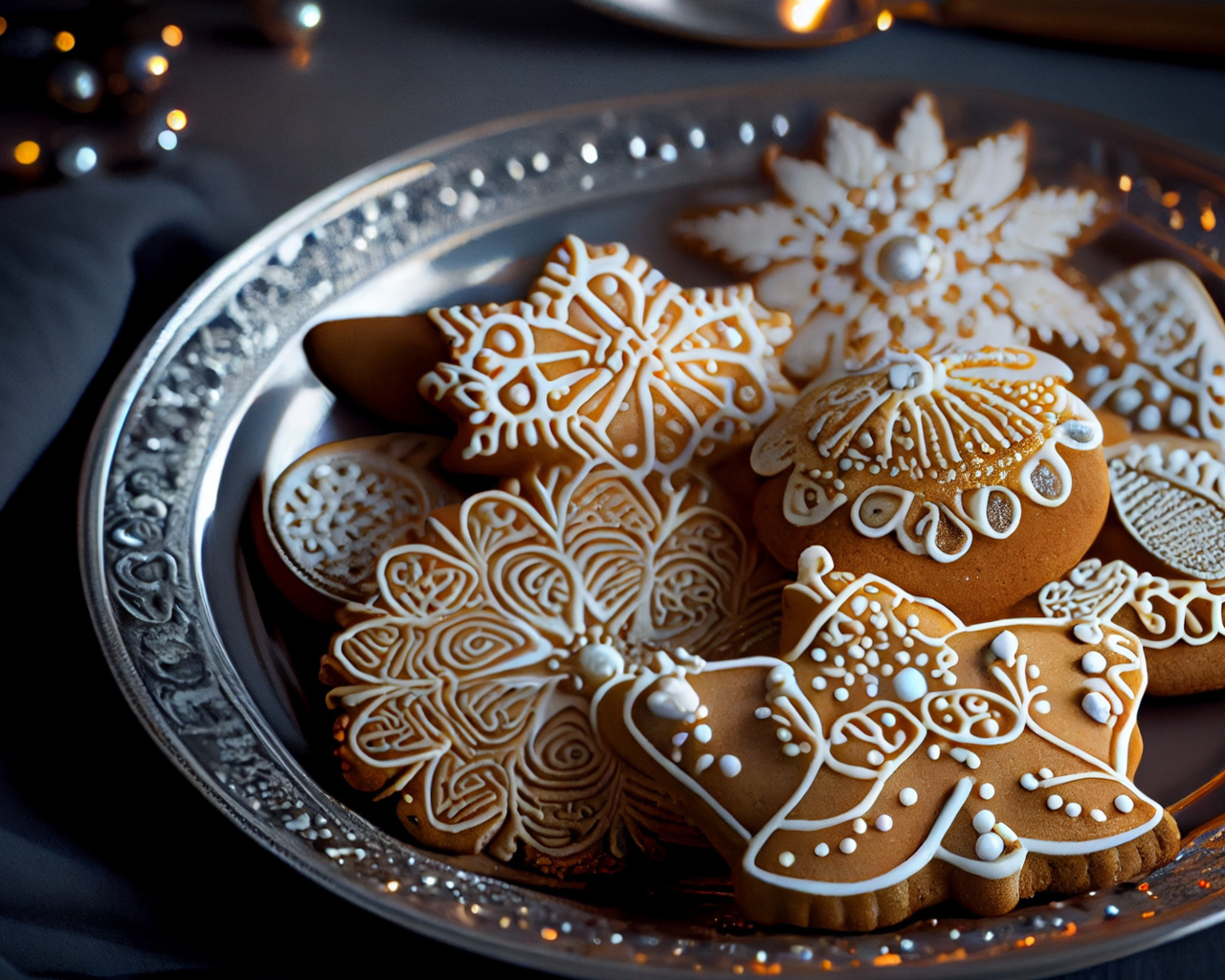 Праздничное печенье с глазурью на столе