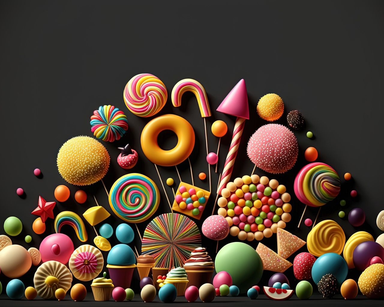 Разноцветные красивые конфеты на черном фоне