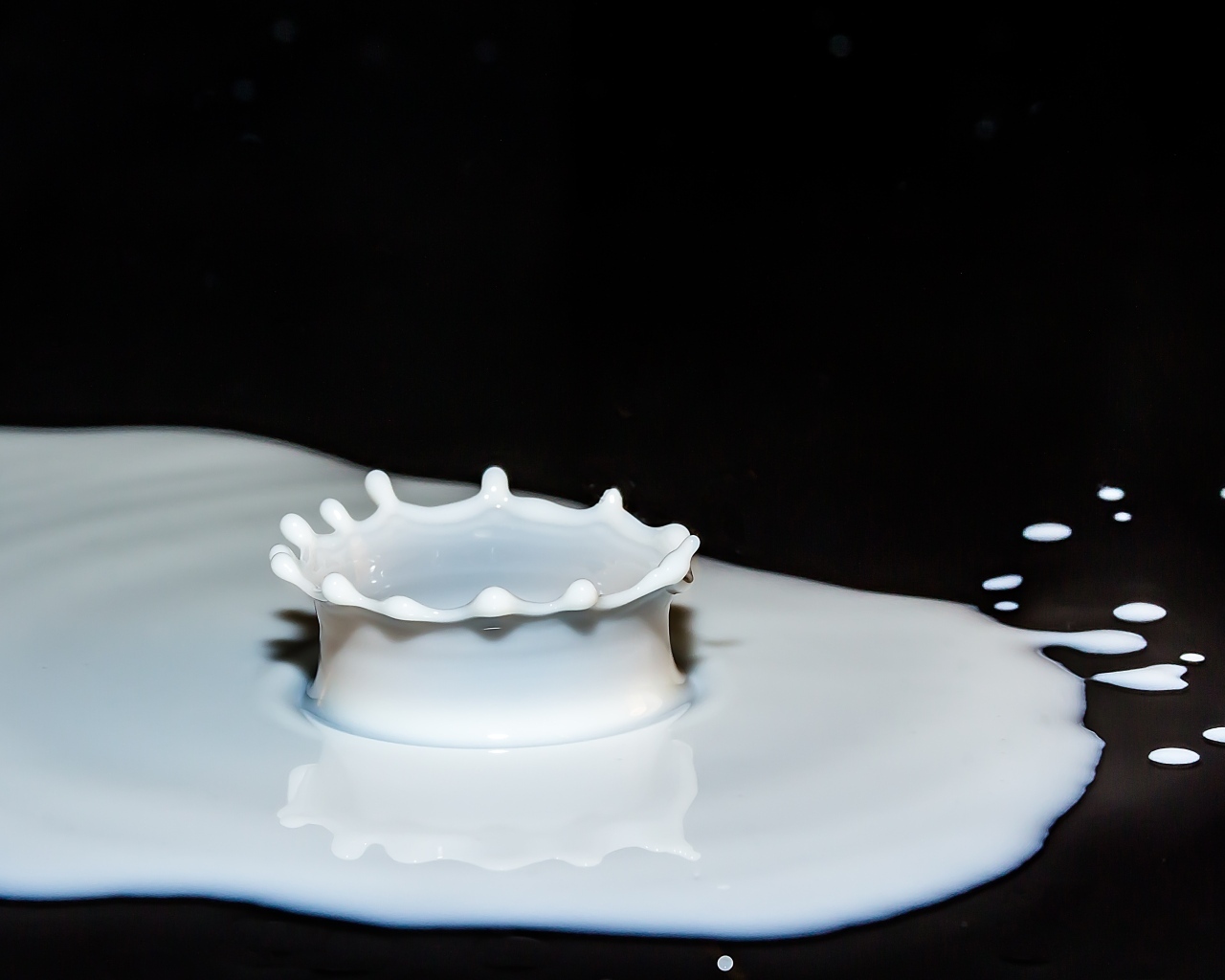 Брызги белого молока на черном фоне