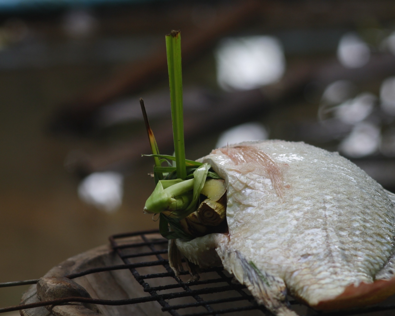 Рыба фаршированная зеленью на гриле