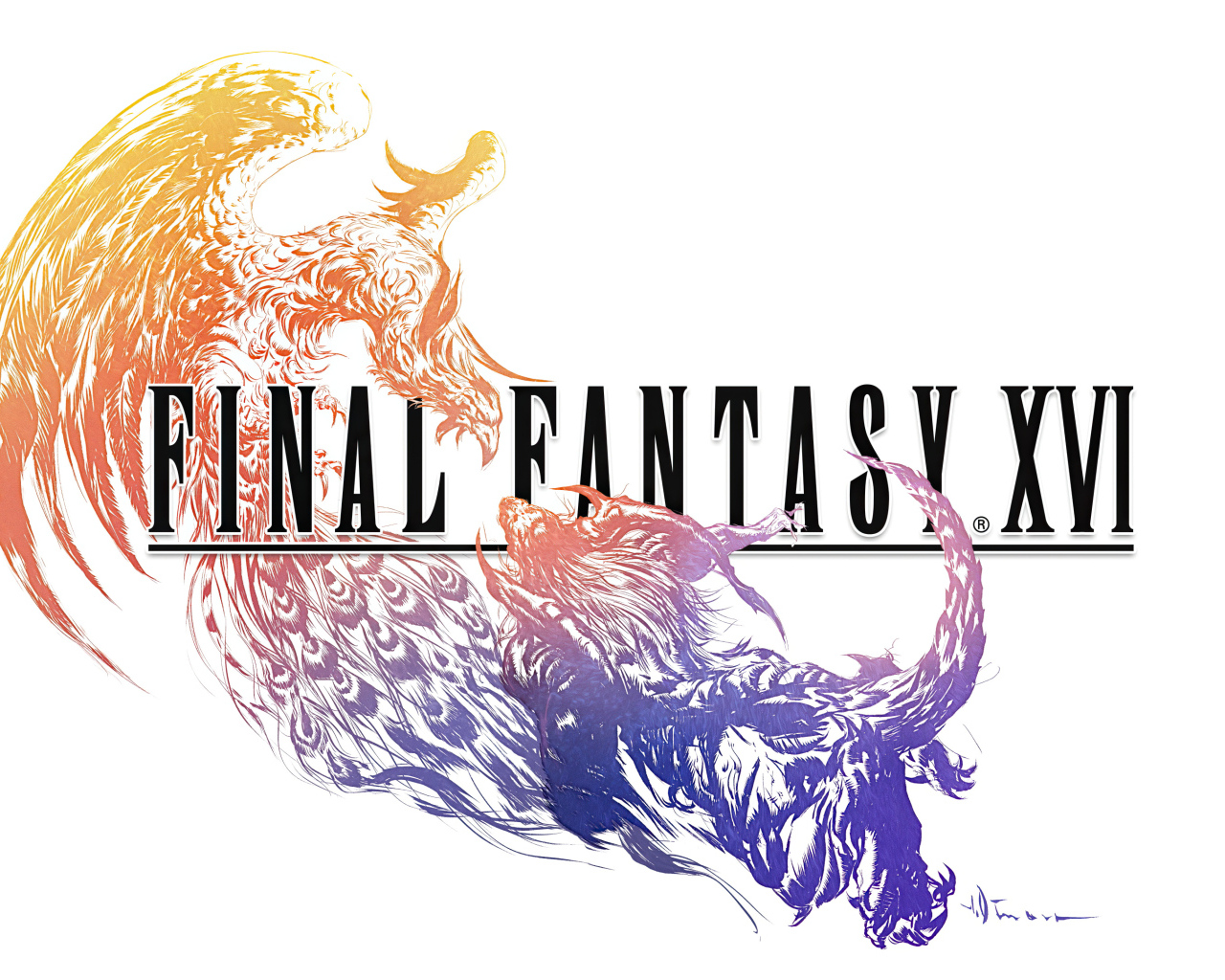 Красивый постер компьютерной игры Final Fantasy XVI на белом фоне