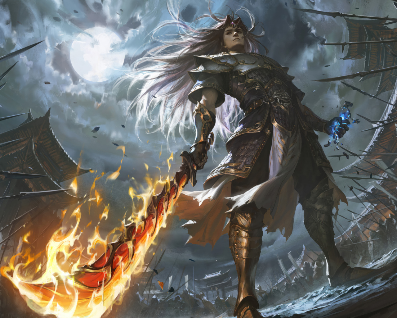 Мужчина воин с огненным мечом