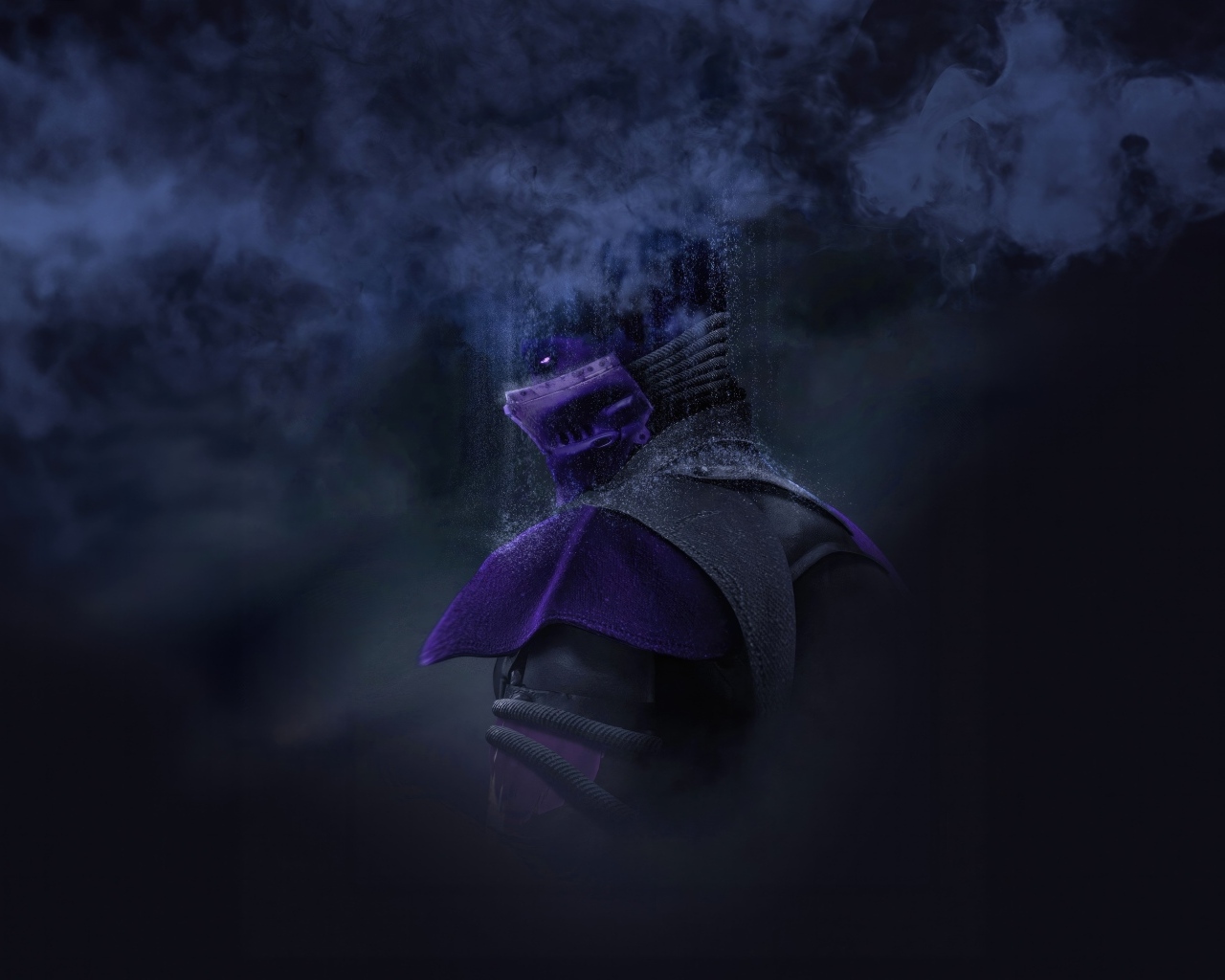 Персонаж Саб Зиро в дыму на черном фоне