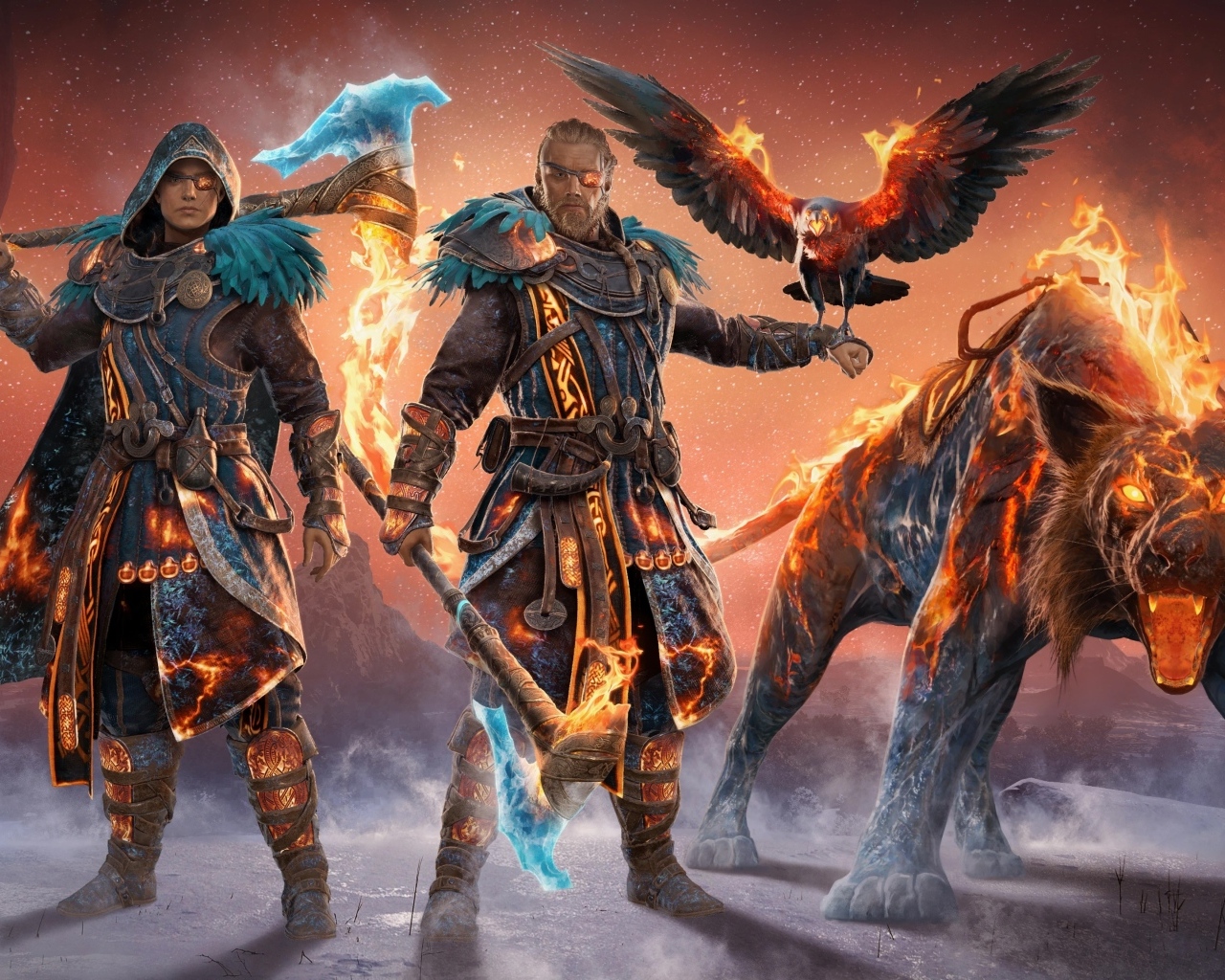 Воинственные персонажи компьютерной игры Twilight pack for Assassin's Creed Valhalla