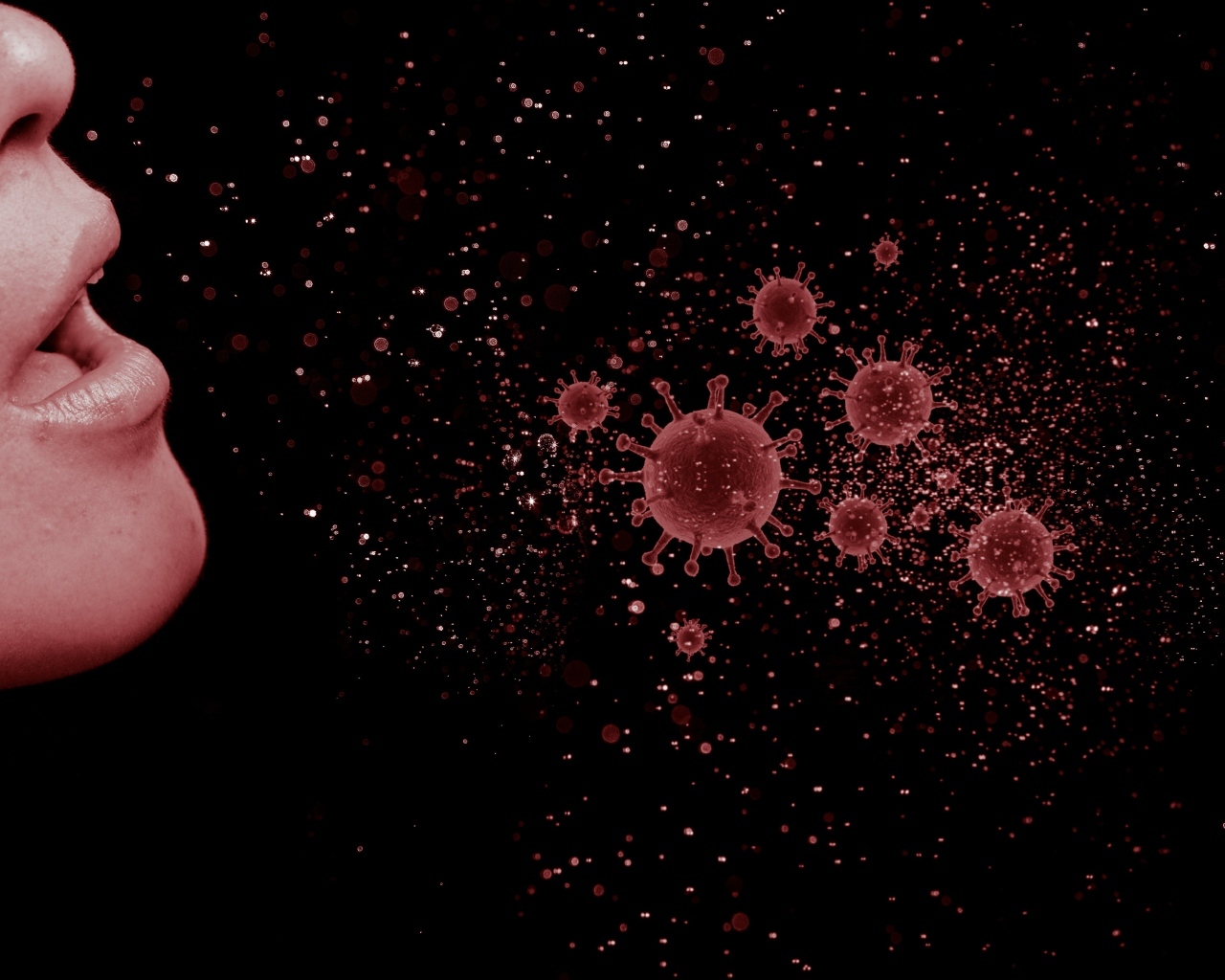 Девушка выдыхает бактерии коронавируса