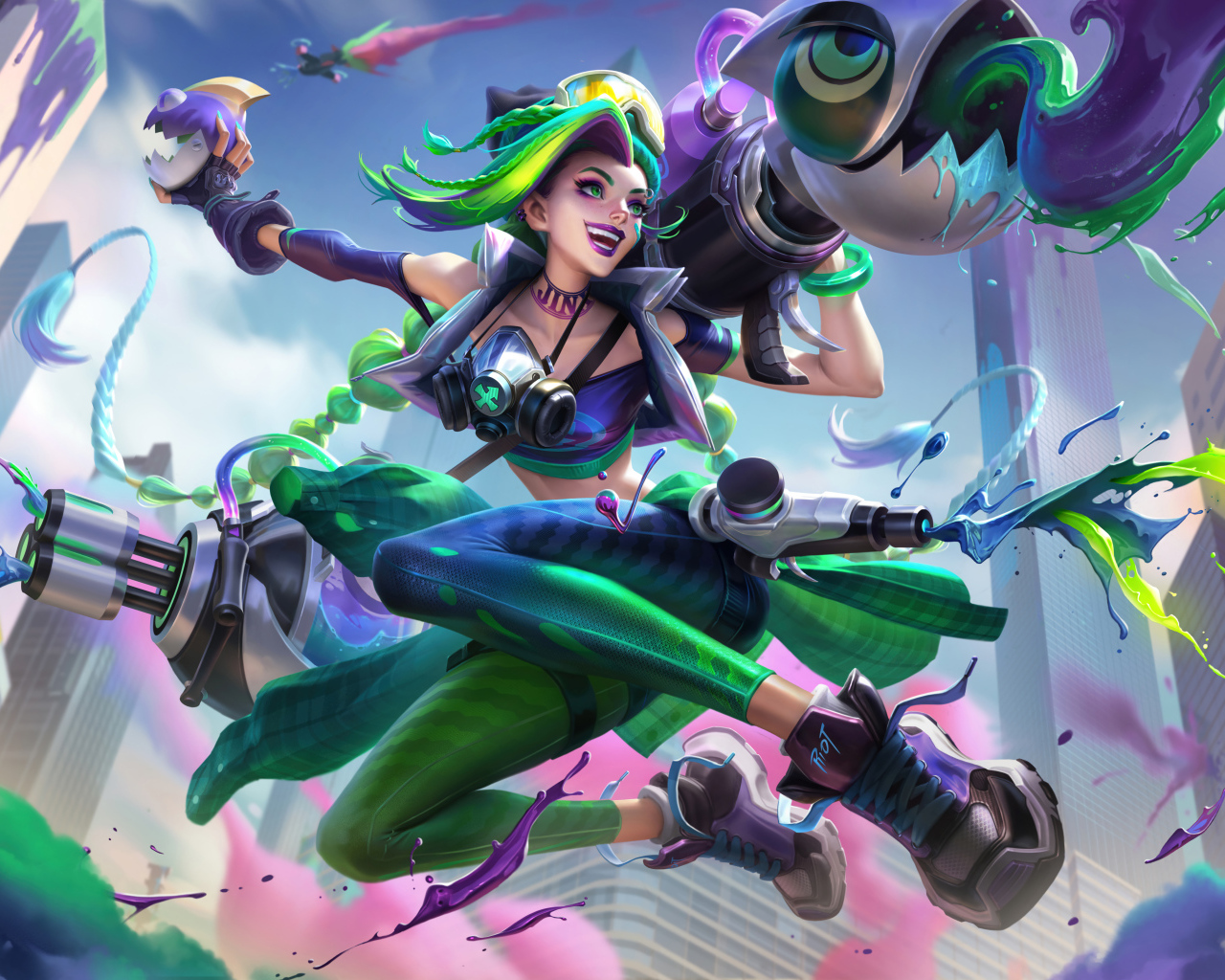 Девушка 3д стреляет красками