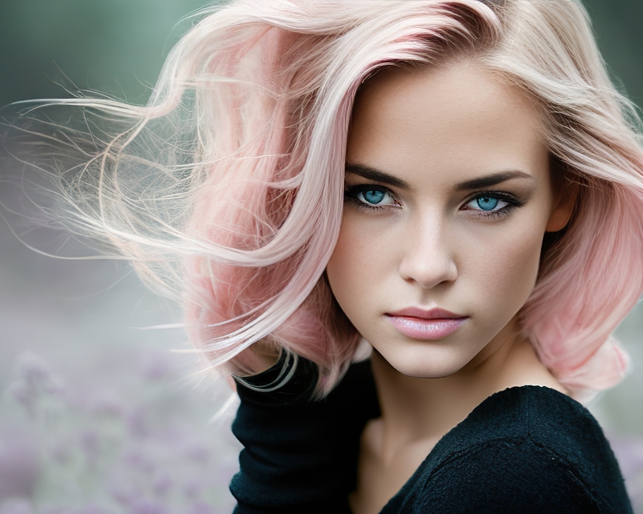 Голубоглазая девушка с розовыми волосами