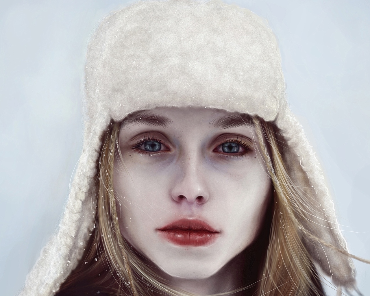 Грустная голубоглазая девушка в шапке