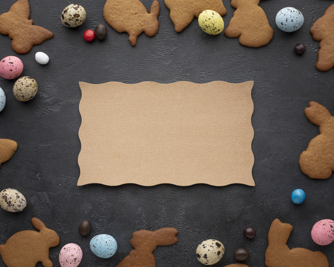 Шаблон поздравительной открытки на Пасху со сладостями