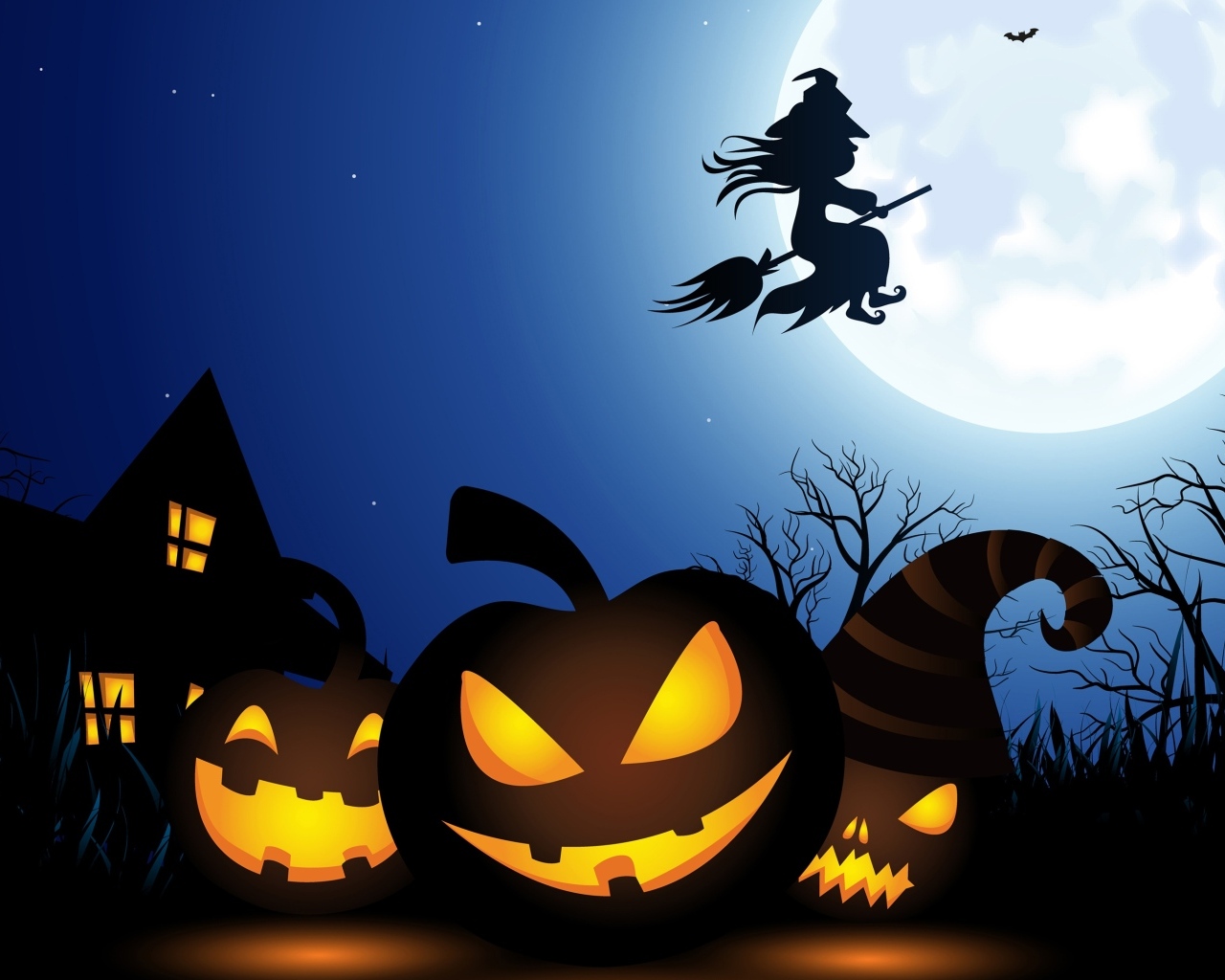 Тыквы и ведьма на праздник Хэллоуин